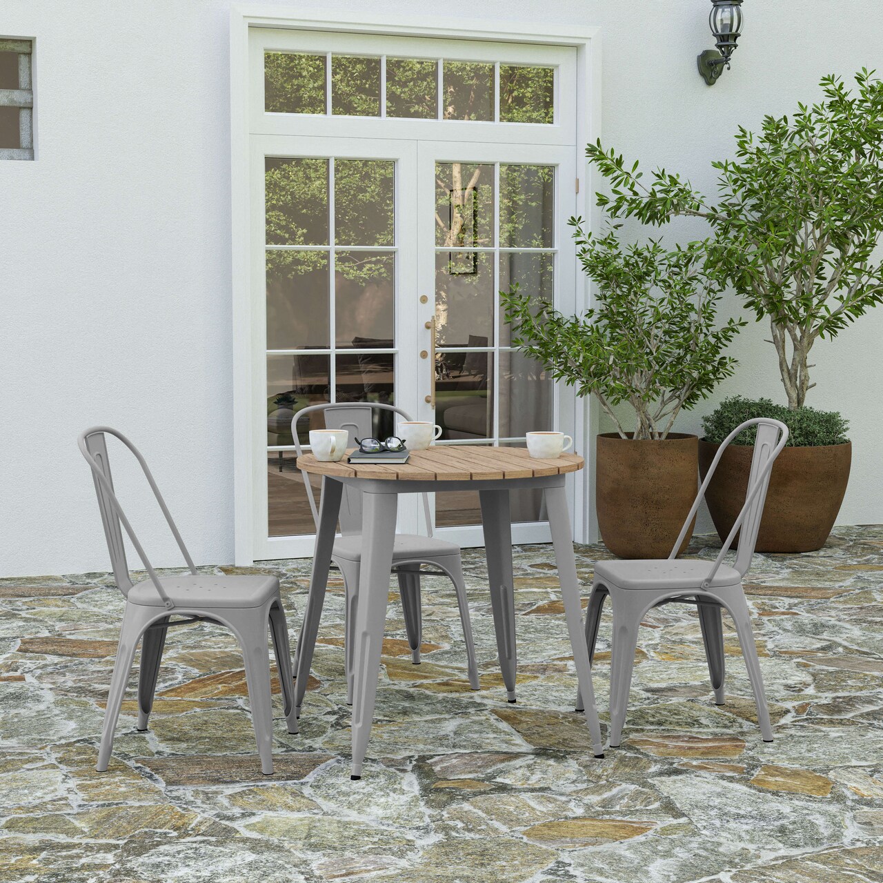 Merrick Lane Dryden Indoor/Outdoor Dining Table, 30" Round All Weather Poly Resin Top with Steel Base